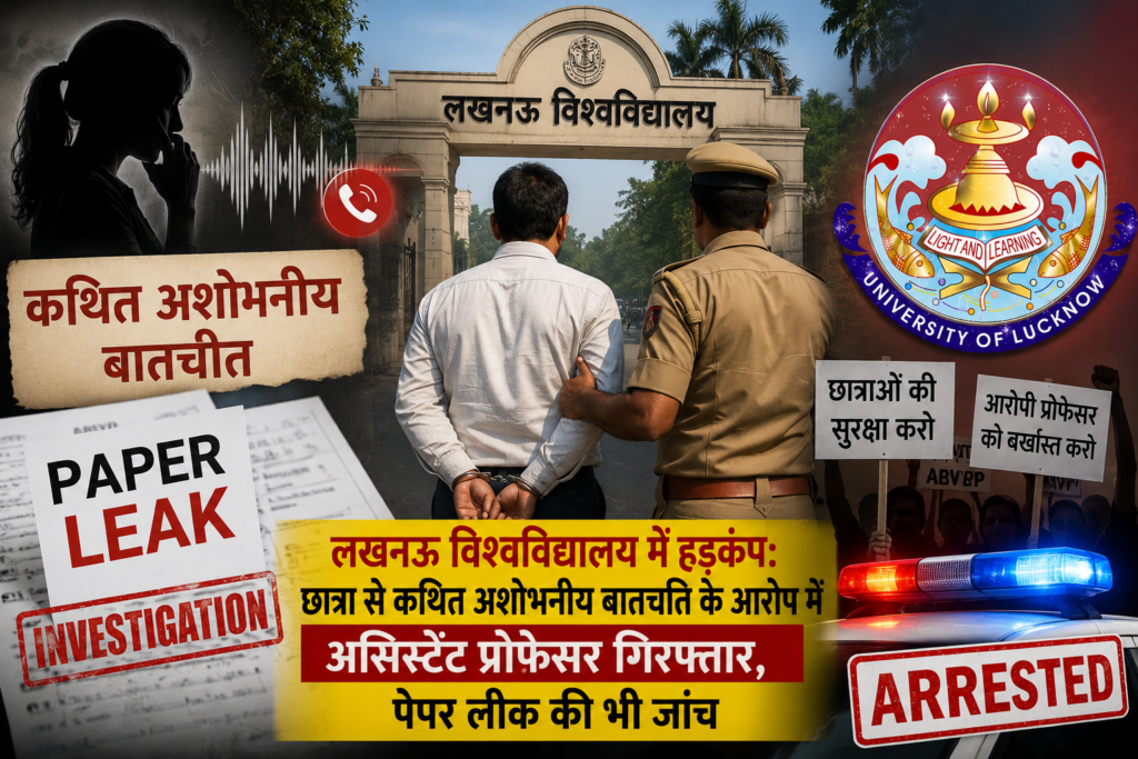 लखनऊ विश्वविद्यालय में हड़कंप: छात्रा से कथित अश्लील बातचीत और पेपर लीक ऑफर मामले में असिस्टेंट प्रोफेसर गिरफ्तार लखनऊ विश्वविद्यालय में हड़कंप: छात्रा से कथित अश्लील बातचीत और पेपर लीक ऑफर मामले में असिस्टेंट प्रोफेसर गिरफ्तार