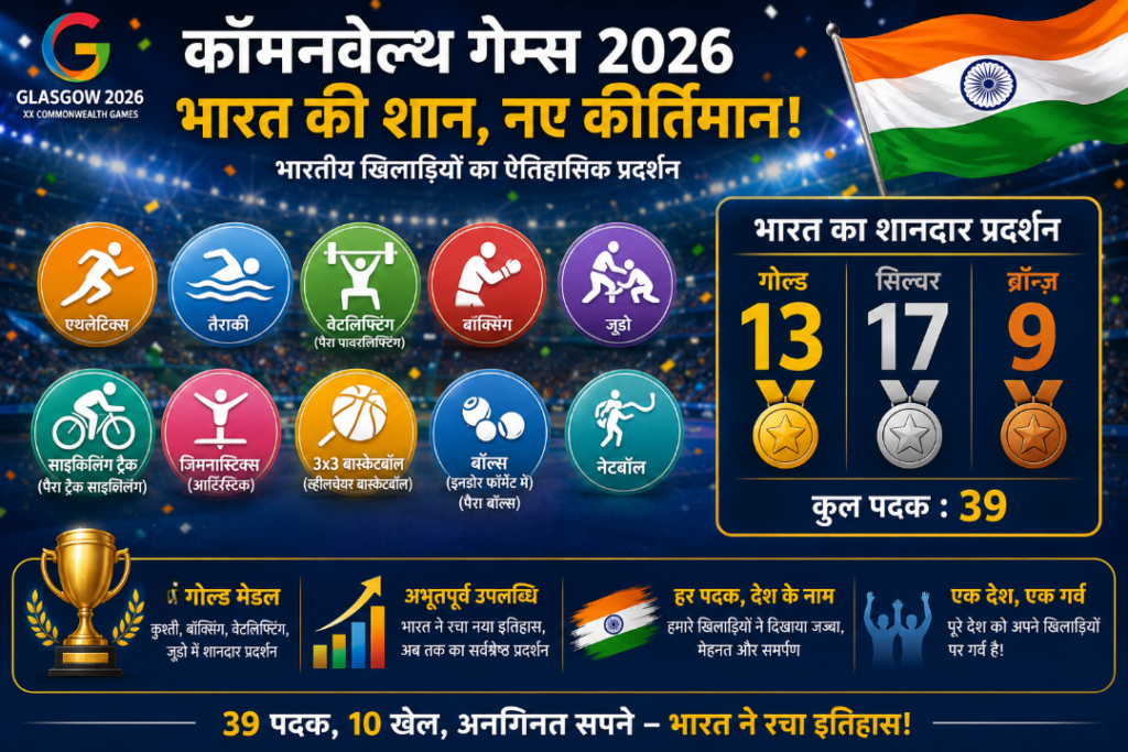 ग्लास्गो 2026 राष्ट्रमंडल खेल : भारत के पदक विजेता ग्लास्गो 2026 राष्ट्रमंडल खेल : भारत के पदक विजेता